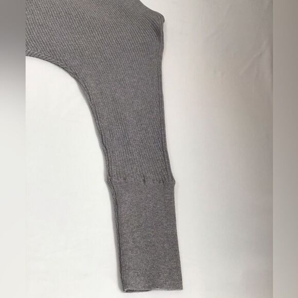 bobi Black Gray Chic Off-Shoulder Knit Long Sleeve Ribbed Sweater New Size Large - Picture 7 of 11